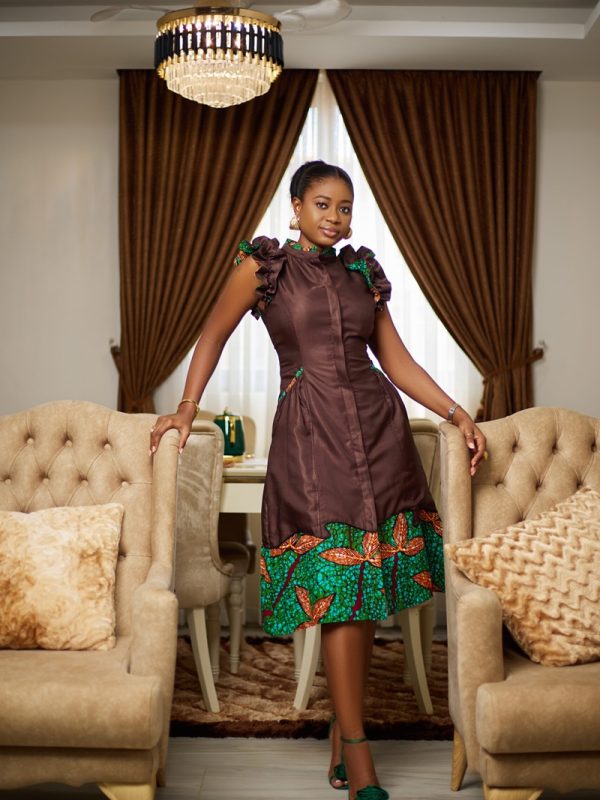 A-Line Dress with Print Detailing, A-line, Cotton; Wax Print, Teal, from the Threads Together collection, for smart casual, work, Rina De...