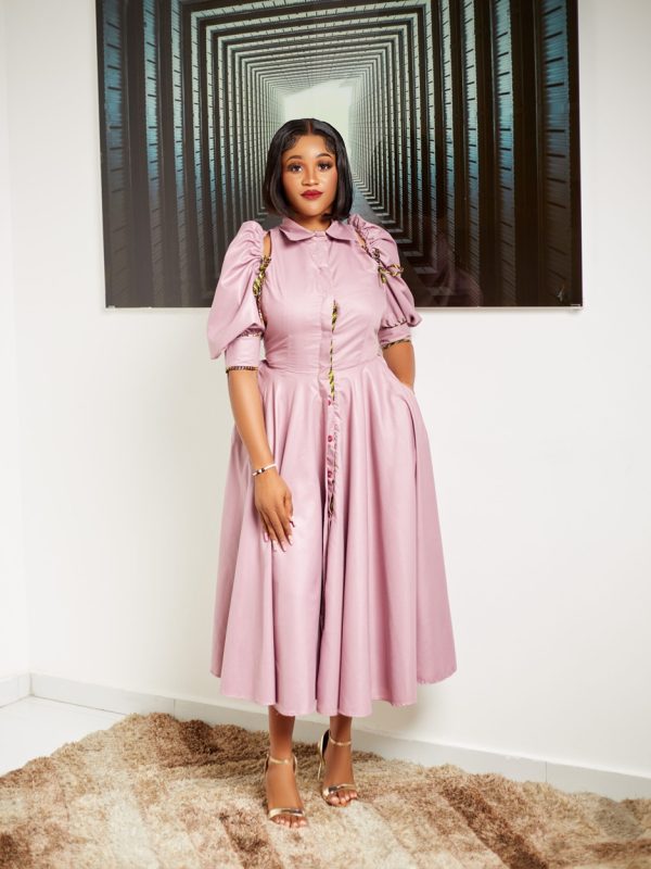 Front Open Flared Dress, Flared, Egyptian Cotton; Wax Print, Olive, from the Threads Together collection, for work, smart casual, Rina De...