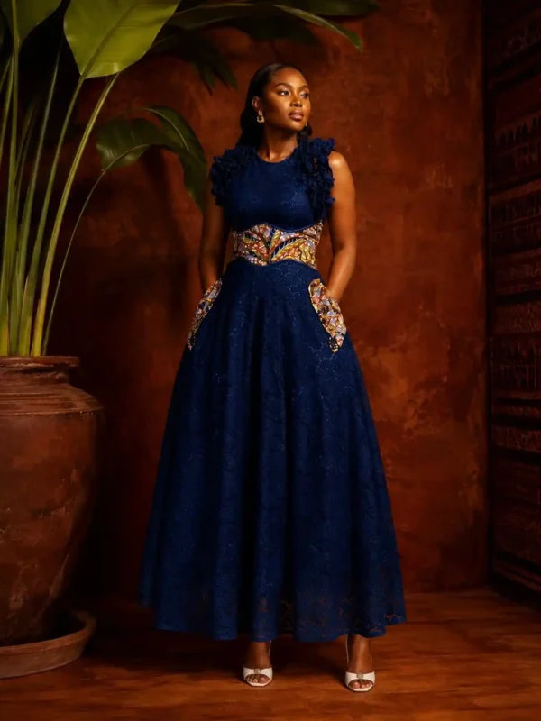 Adinkra Heritage Dress ? Midnight Blue
