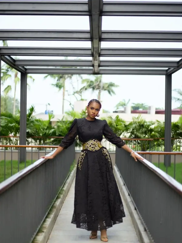 Elegant Full Length Dress with Intricate Details (Black)