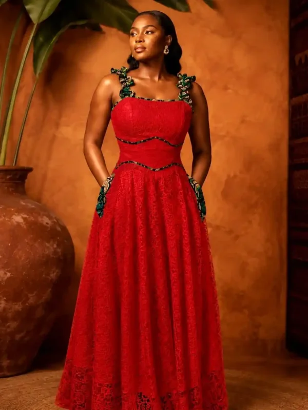 Burgundy Flowered Strap Dress