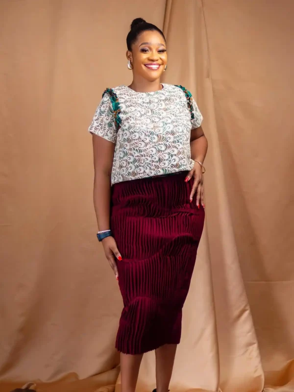 Hand Pleated Burgundy Skirt & Crop Top