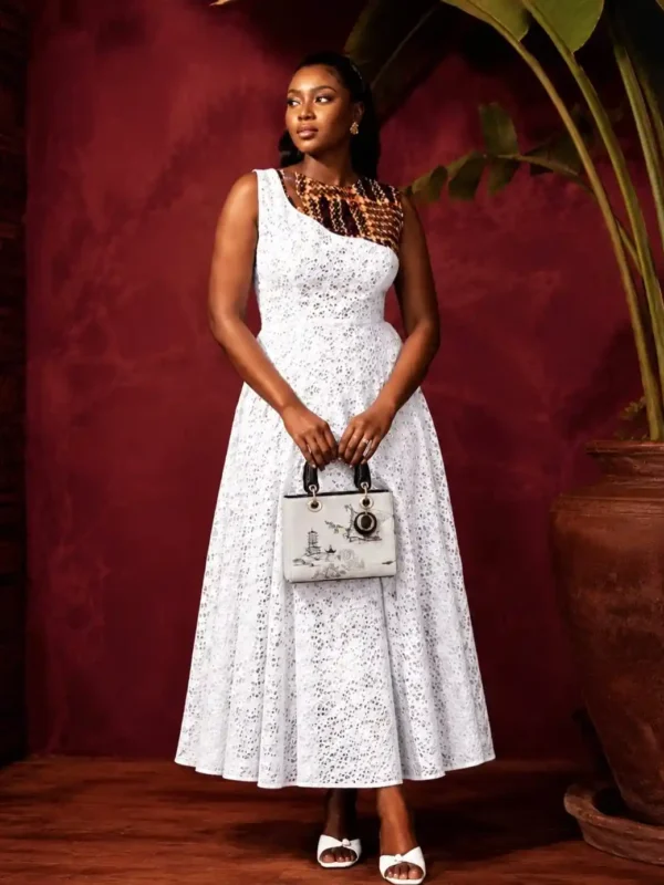 Lace Dress with Asymmetrical Chest
