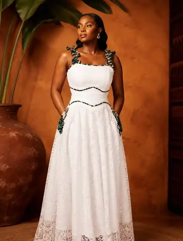 Off White Flowered Strap Dress