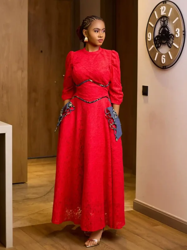Elegant Full Length Dress with Intricate Details (Red)